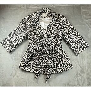 White House Black Market Pea Coat Women's Small Leopard Print Double Breasted